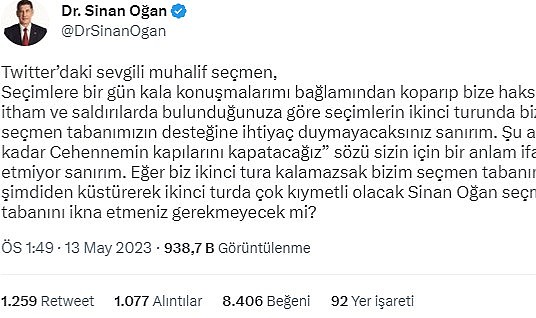 Sinan Oğan, “2. turda bedavaya destek vermeyiz” sözlerine gelen tepkilere yanıt verdi: 2. turda tabanımızı ikna etmeniz gerekmeyecek mi?