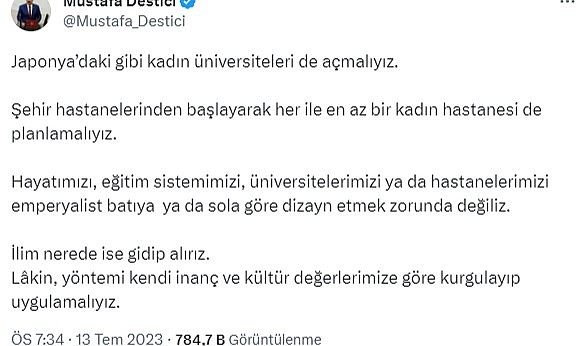 Destici’den Milli Eğitim Bakanı Yusuf Tekin’e destek