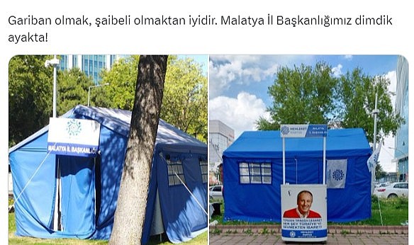 Memleket Partisi’nin Malatya İl Başkanlığı binasının kullanımı için kurulan çadır çalındı.