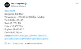 Muğla’da 4 büyüklüğünde deprem meydana geldi!