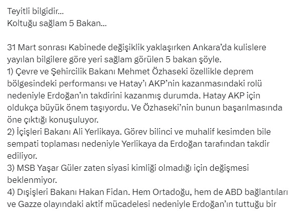 AK Parti’de kabine değişikliği iddiaları!