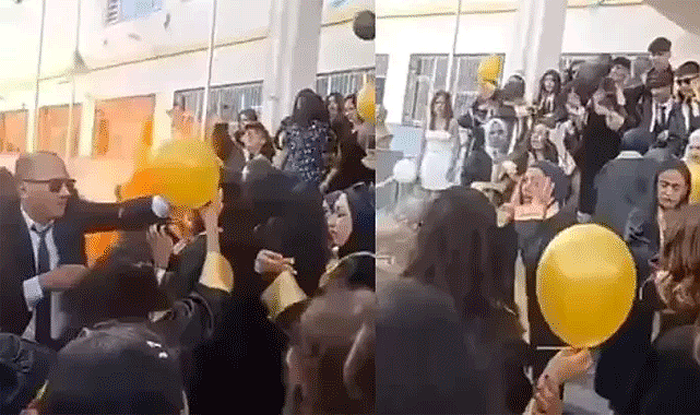 Mezuniyet töreninde helyum gazlı balonlar patladı