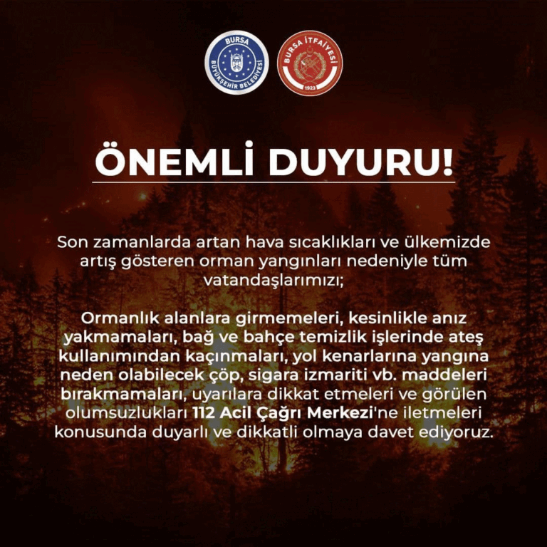 Bursa İtfaiyesi’nden önemli duyuru