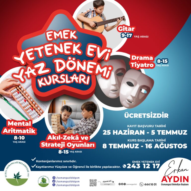 Osmangazi Emek Yetenek Evi’nde yaz dönemi kursları başlıyor