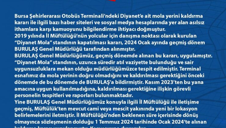 BURULAŞ’tan Terminal’deki mola yeri hakkında açıklama