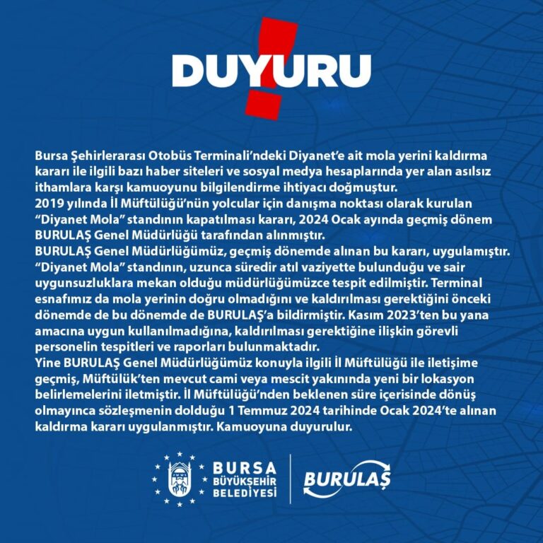 BURULAŞ’tan Terminal'deki mola yeri hakkında açıklama