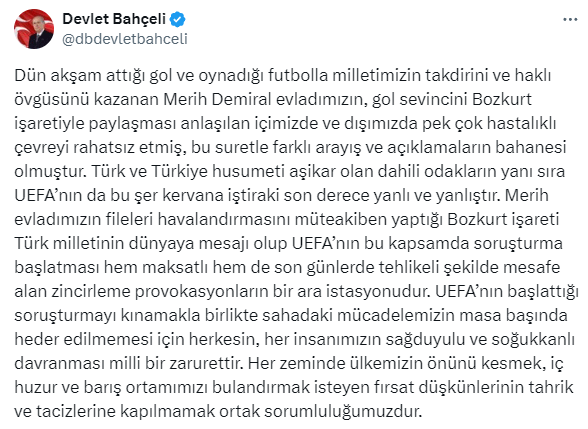Merih Demiral'a Bahçeli'den destek