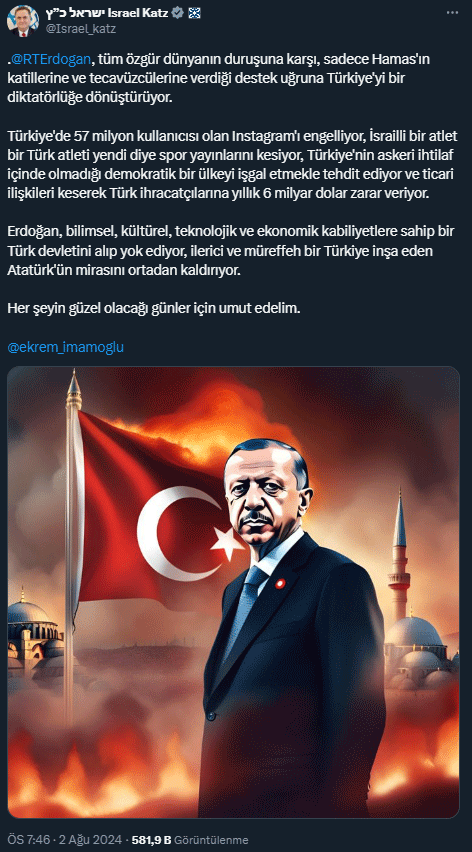 İsrailli bakandan skandal Türkiye paylaşımı!