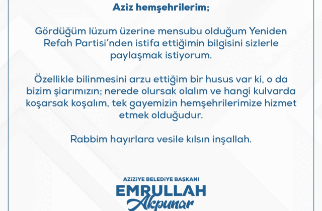 Yeniden Refah’ta beklenmedik istifa