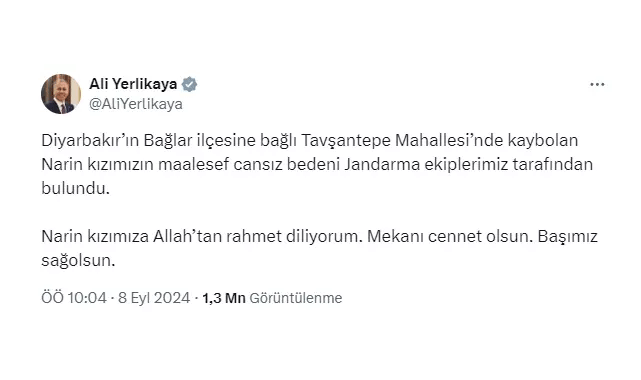 Bakanların Narin mesajında dikkat çeken detay!