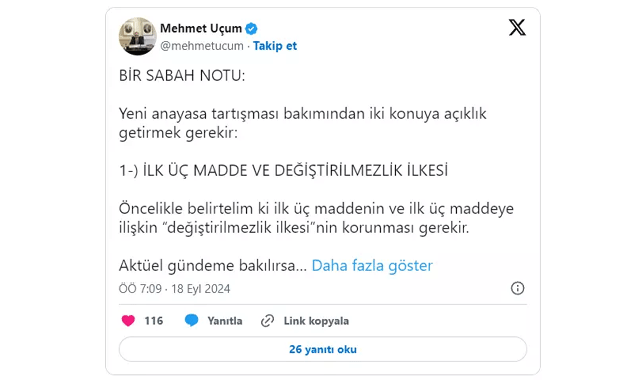 Erdoğan’ın başdanışmanından Yapıcıoğlu’na yanıt