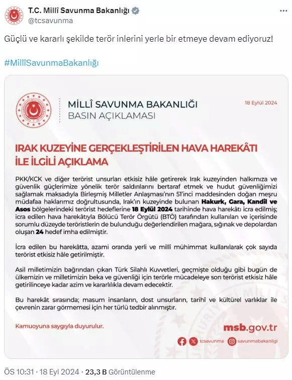 Irak'ın kuzeyine hava harekatı!