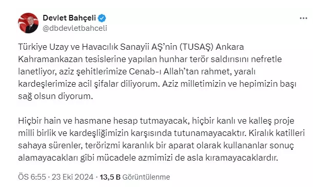 MHP lideri Bahçeli’den TUSAŞ açıklaması