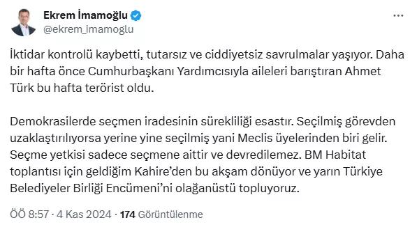 İmamoğlu: “İktidar kontrolü kaybetti”