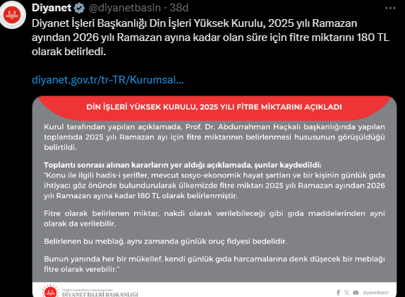 2025 Fitre Miktarı Belli Oldu!