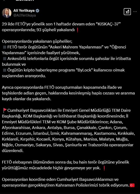 29 İlde FETÖ Operasyonu: 93 Gözaltı