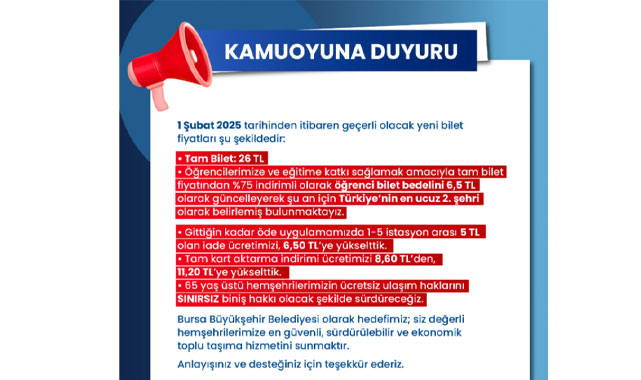 Bursa’da Toplu Taşımaya Zam !