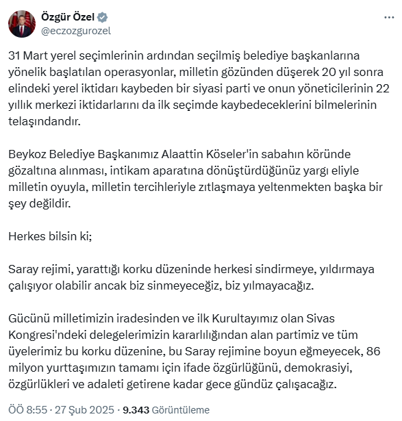 Gözaltı Kararına İlk Tepki Özel'den Geldi!