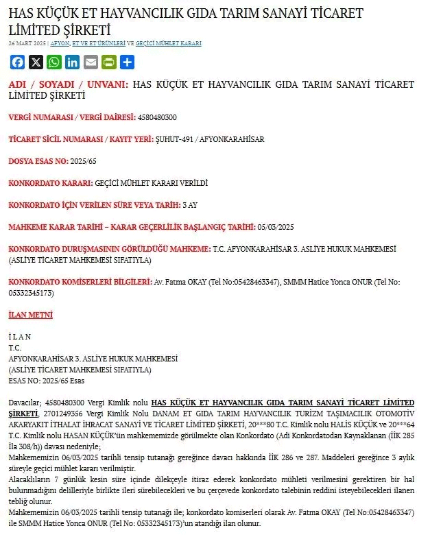 30 yıllık firma konkordato ilan etti