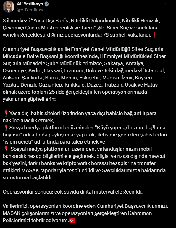 Siber Suçlara Yönelik 25 İlde Operasyon