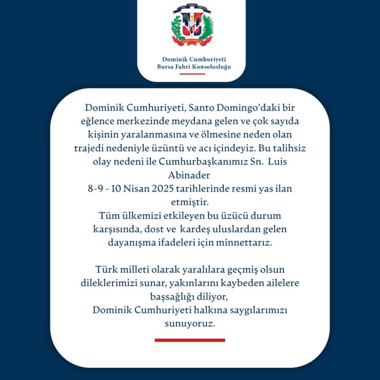 Bursa Fahri Konsolosluğu'ndan Elim Kaza İçin Başsağlığı