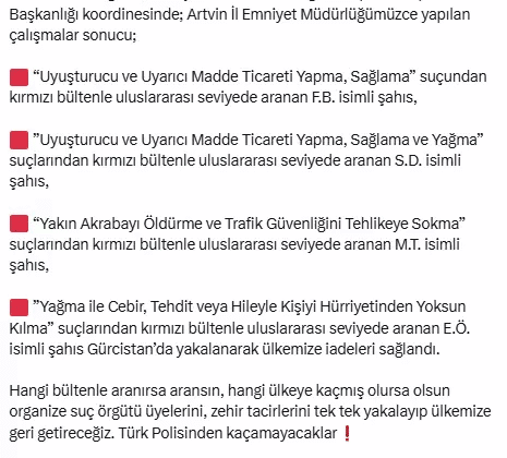 Uluslararası Firariler Gürcistan’da Yakalandı