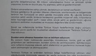 Erdoğan’dan Şehit Ailelerine Mektup
