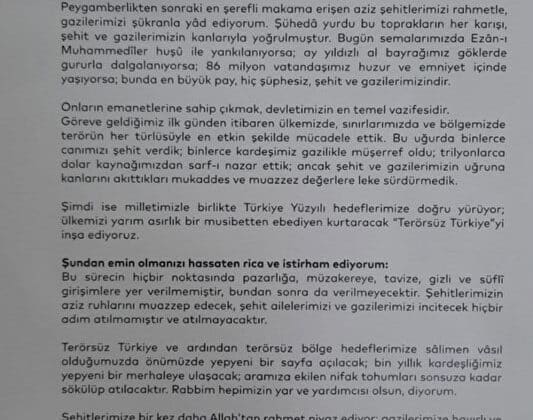 Erdoğan’dan Şehit Ailelerine Mektup