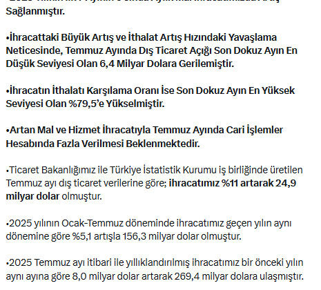 Temmuzda Tarihi İhracat Rekoru