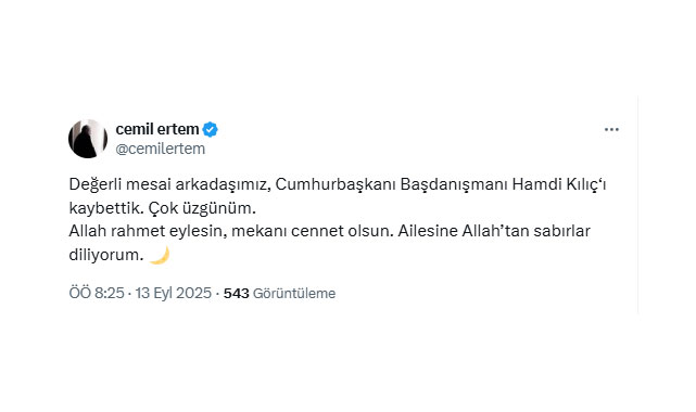 Cumhurbaşkanı Başdanışmanı Kılıç’tan Acı Haber