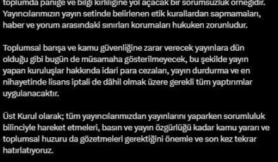 RTÜK’ten Yayın Kuruluşlarına Gözdağı