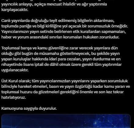 RTÜK’ten Yayın Kuruluşlarına Gözdağı