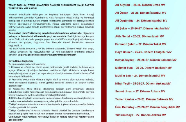 16 CHP’li Milletvekili Mektup Yayımladı