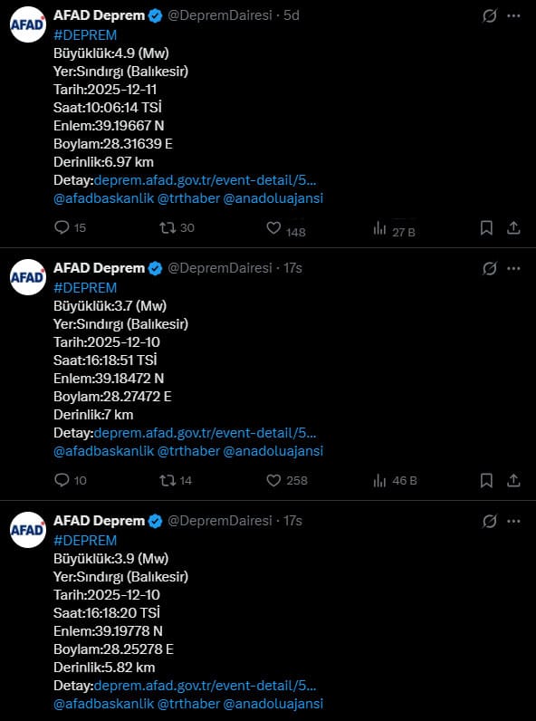 Balıkesir’de Yeni Deprem Paniği