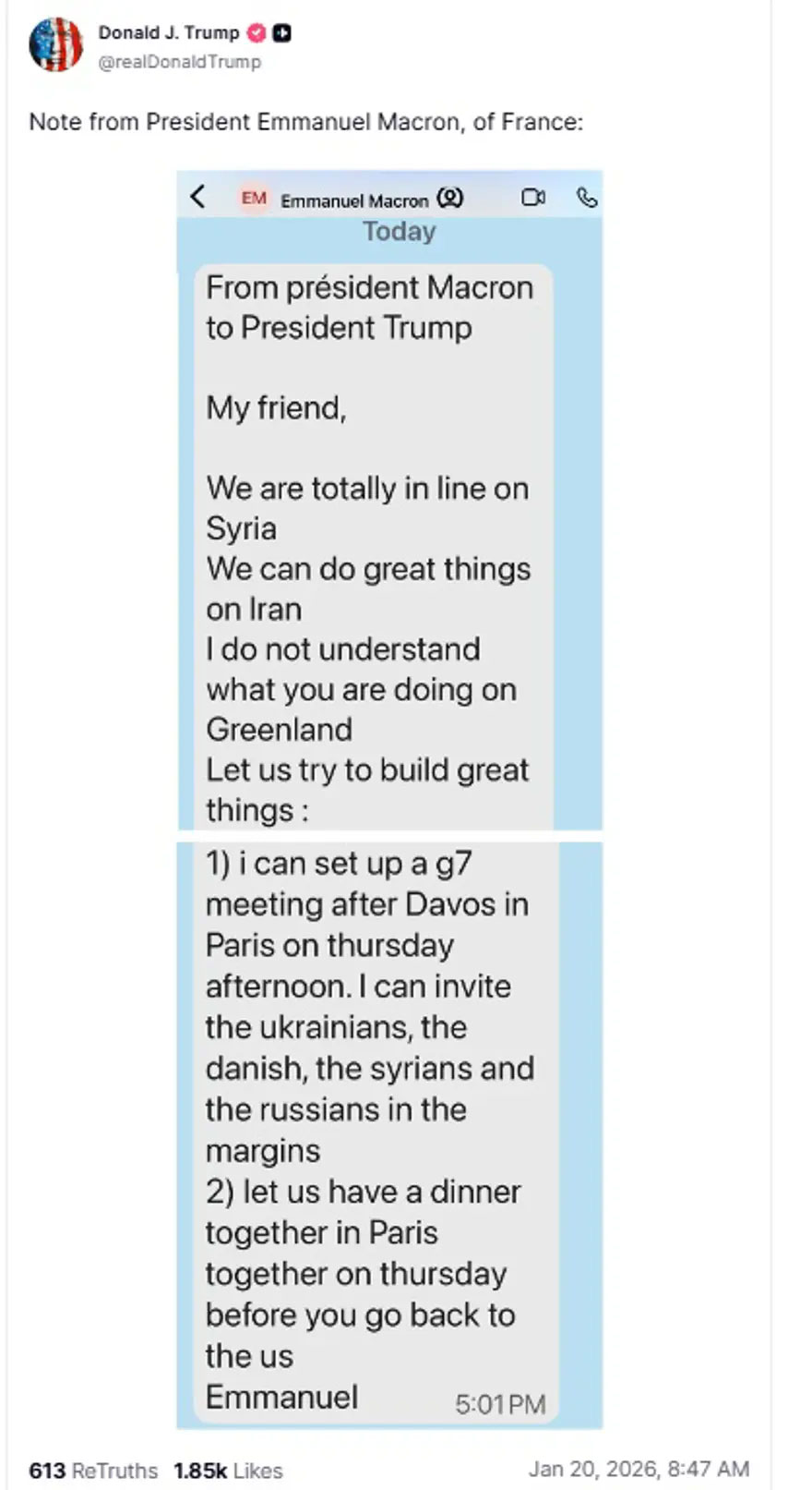 Trump’tan Dikkat Çeken Macron Paylaşımı