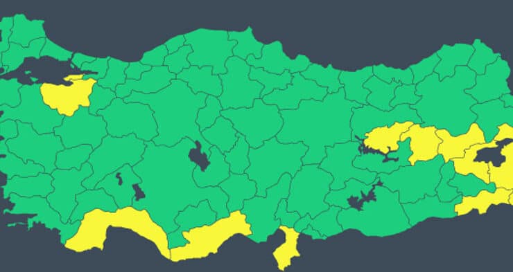12 İlde Sarı Kodlu Meteorolojik Uyarı