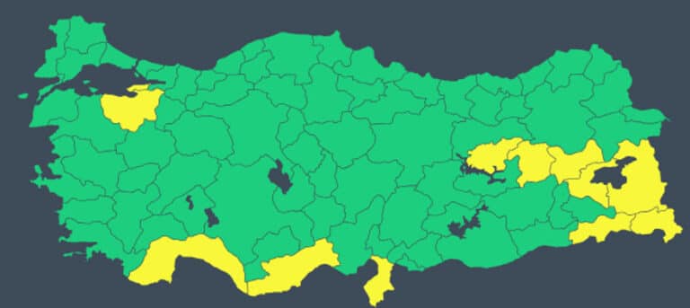 12 İlde Sarı Kodlu Meteorolojik Uyarı