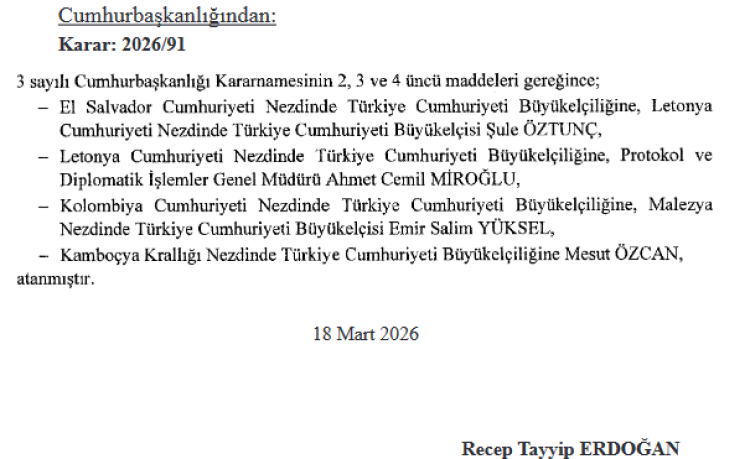 4 ülkeye Türkiye'den yeni elçiler atandı