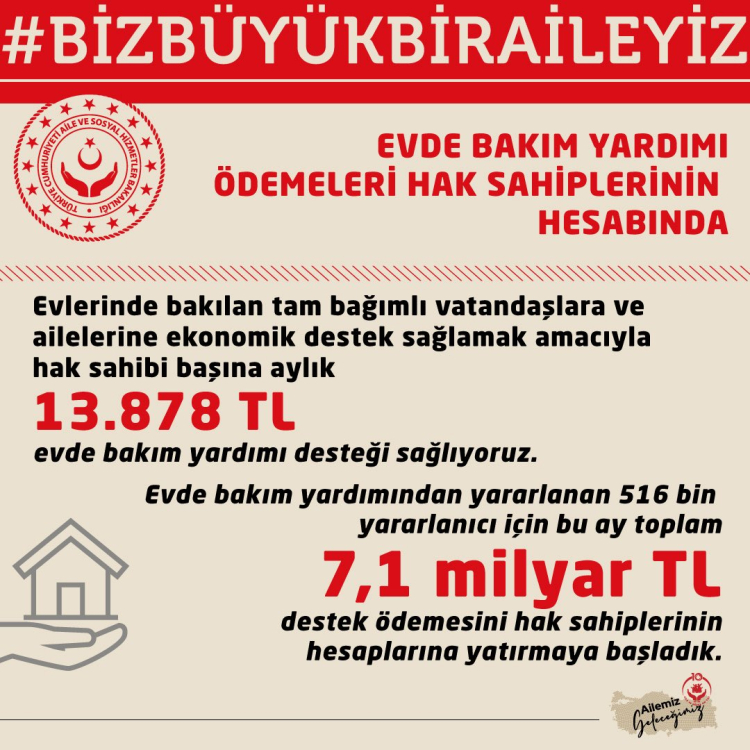 516 bin vatandaşa 7,1 milyar TL 'evde' destek