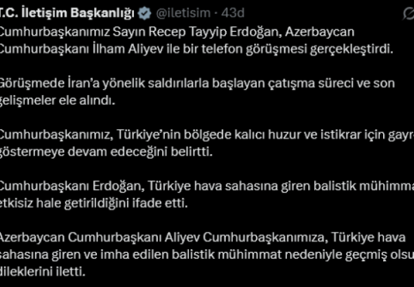 Azerbaycan'dan Türkiye'ye 'geçmiş olsun' telefonu