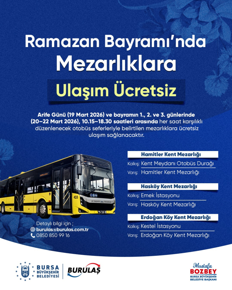 Bursa’da bayram boyunca ücretsiz ulaşım