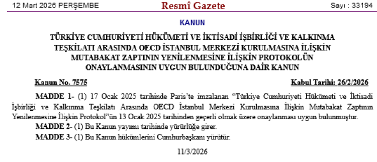 OECD İstanbul Merkezi Protokolü 'Resmi'leşti