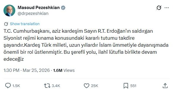 Pezeşkiyan’dan Erdoğan’a Teşekkür