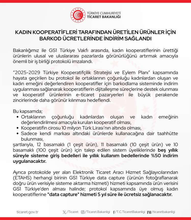 Ticaret'ten kadın kooperatiflerine barkod katkısı