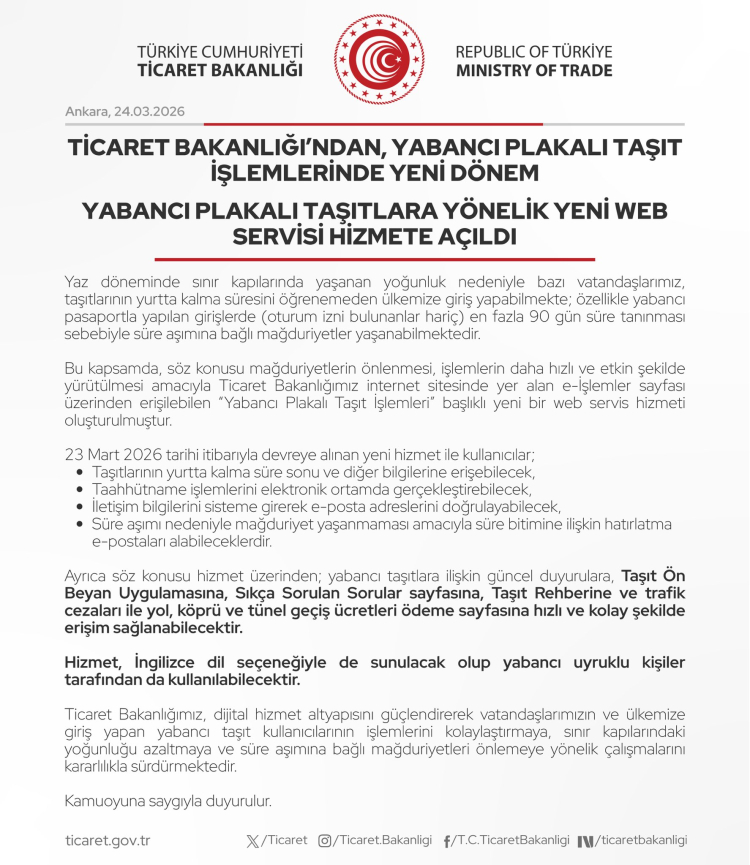 Yabancı plakalı araçlara dijital takip